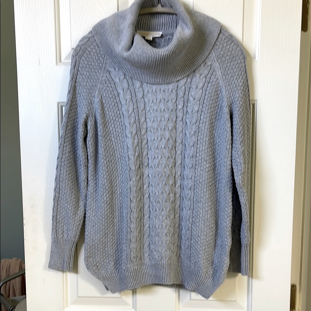 Michael Kors Gray Cowl Neck Sweater with Cable Knit detail. Size M